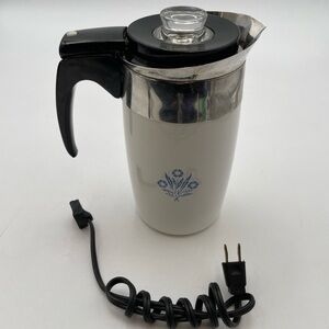 Corningware White and Blue Electric Coffee Percolator